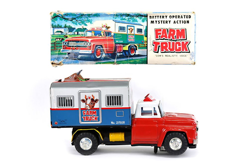 Lot 516: ALPS Tin Litho Batt. Op. No. 21508 Mystery Action Farm Truck Boxed