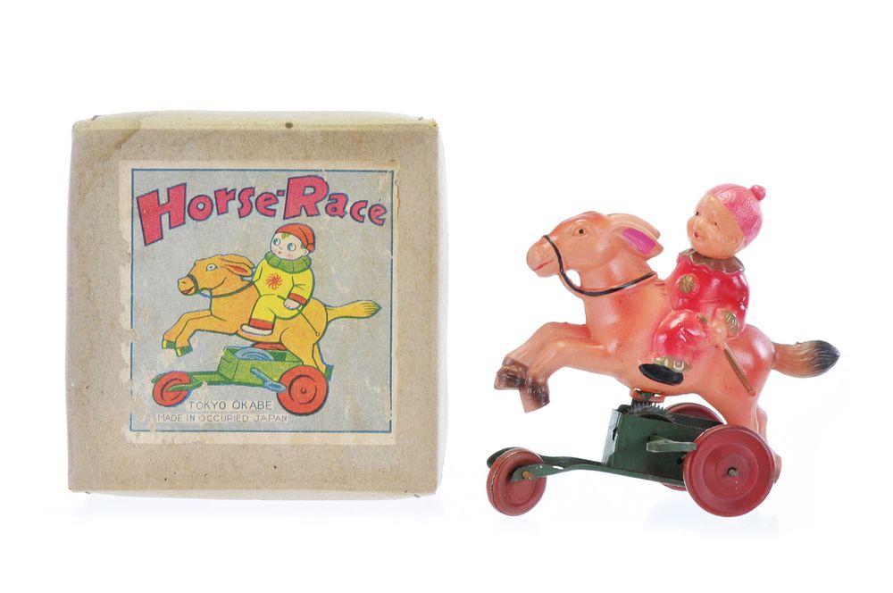 Lot 522: Japanese Race Horse Celluloid Windup with Box. Occupied Japan