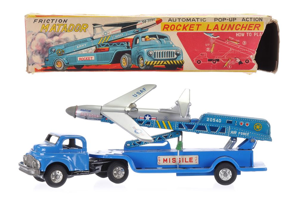 Lot 574: Martin USAF Matador Space Rocket Launcher Tin Toy