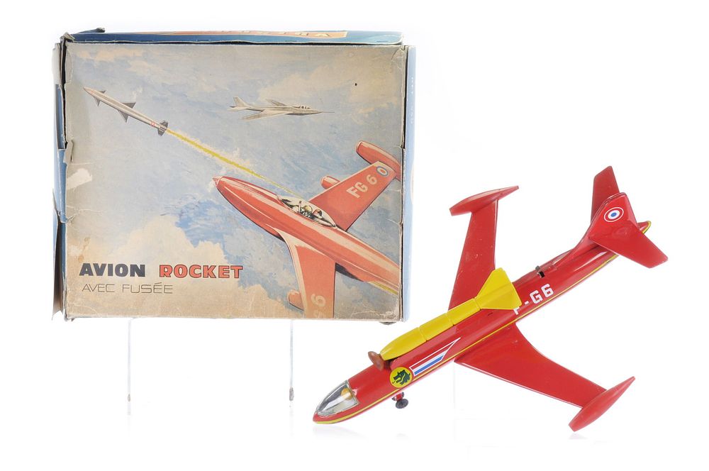 Lot 577: Avion Rocket FG6. French Boxed Airplane Toy with Missile
