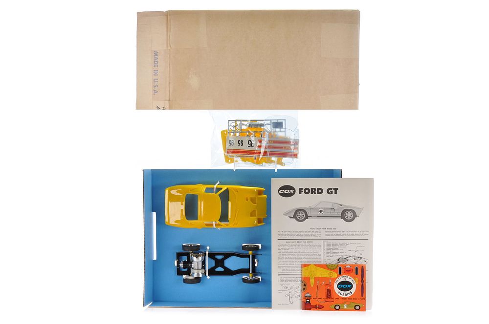 Lot 605: Cox Ford GT Tether Car Mint in Box, Unused, Yellow Slot