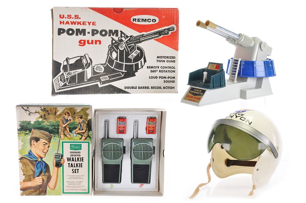Lot 630: Steve Canyon Helmet and Walkie Talkie Set
