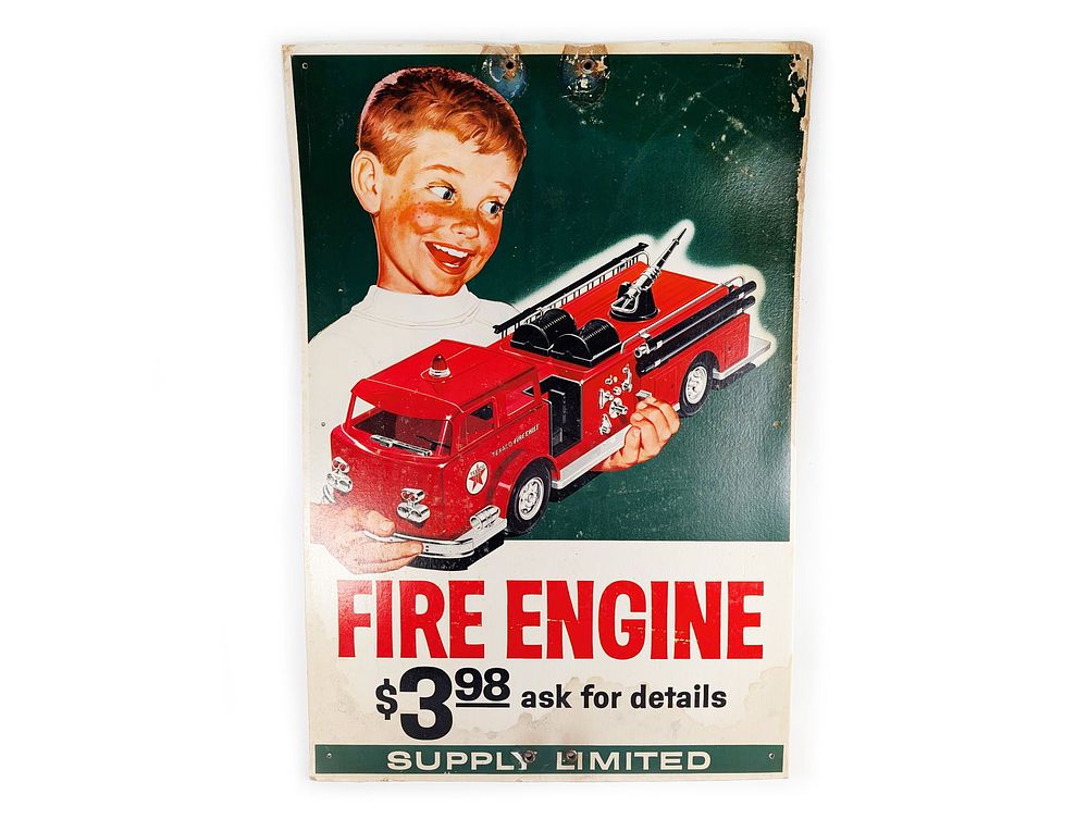Lot 79C: Huge Texaco Wen-Mac Fire Engine Store Display Sign Double Sided