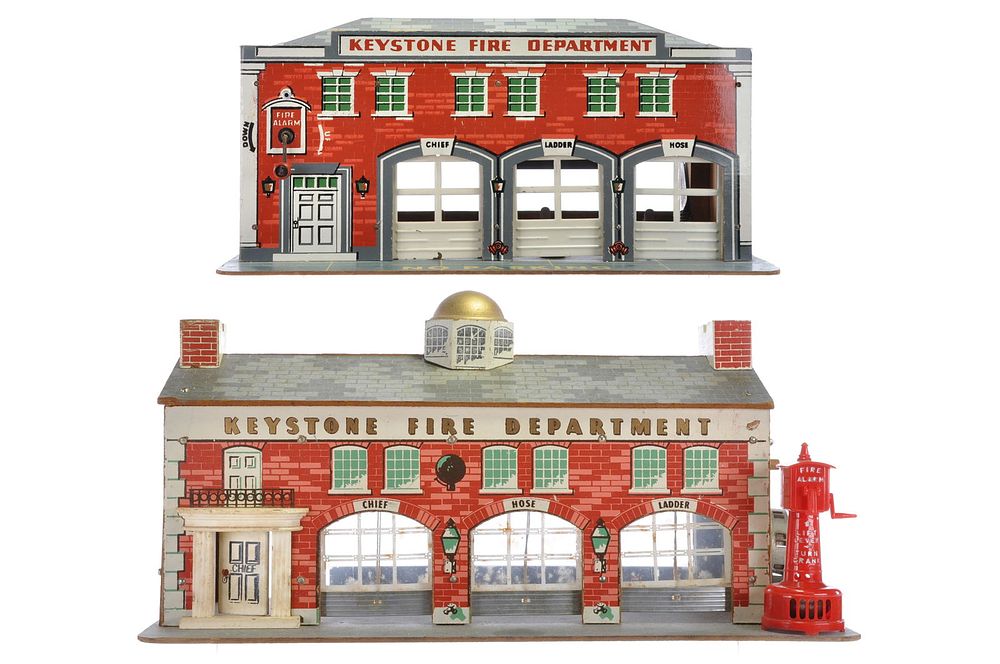 Lot 681: Set of 2 Keystone Fire Department Garages with Bells