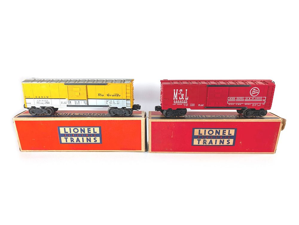 Lot 753: Lionel Trains Minn St Louis 6464-525 and D&RGW 6464-650 Box Cars NMIB