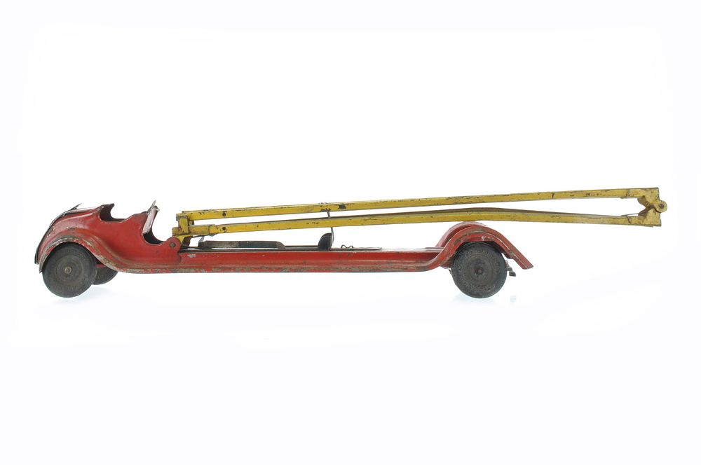 Lot 89B: Kingsbury Windup Pressed Steel Aerial Fire Ladder Truck