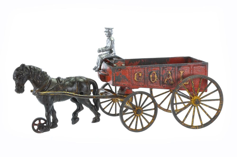 Lot 184B: Hubley One Horse Drawn Cast Iron Coal Wagon