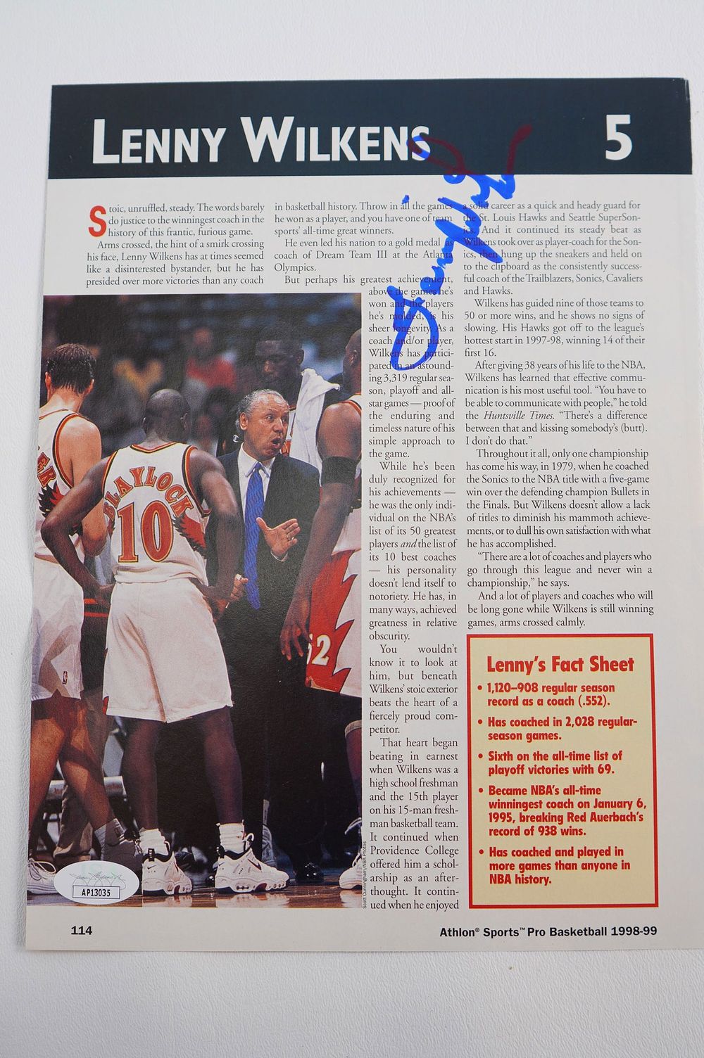 Lot 150: Lenny Wilkens AUTOGRAPHED Color Magazine Page w/COA