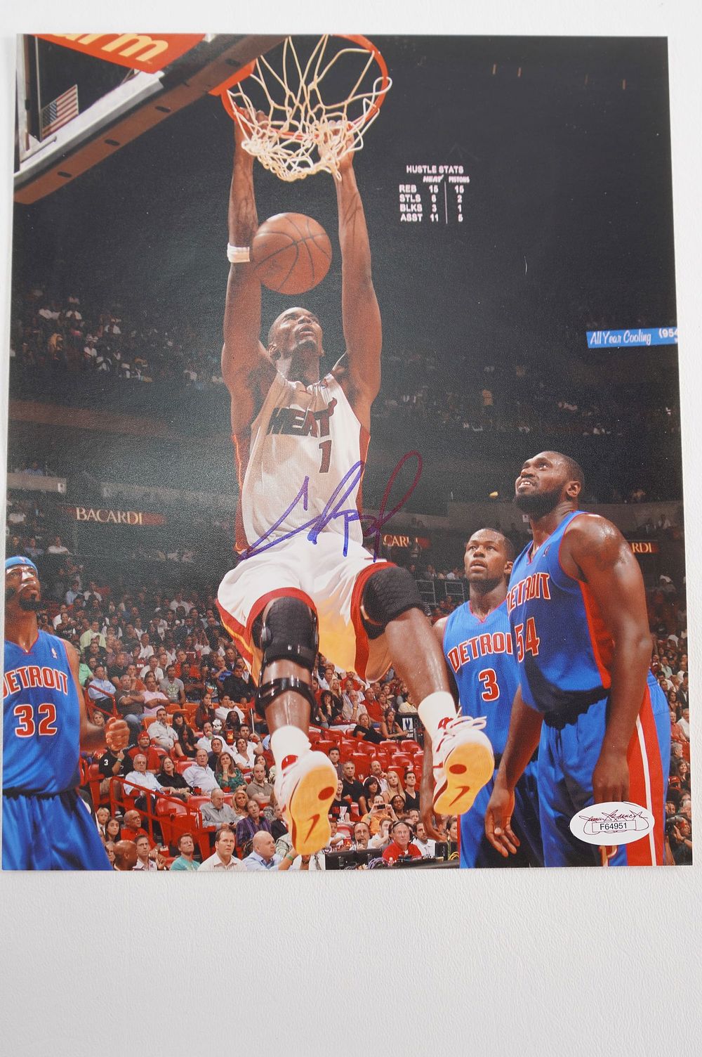 Lot 156: Chris Bosh No. 1 AUTOGRAPHED 8 x 10 Color Photo Miami Heat w/COA
