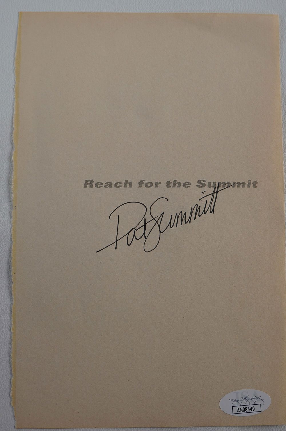 Lot 187: Pat Summitt AUTOGRAPHED Book Page w/COA