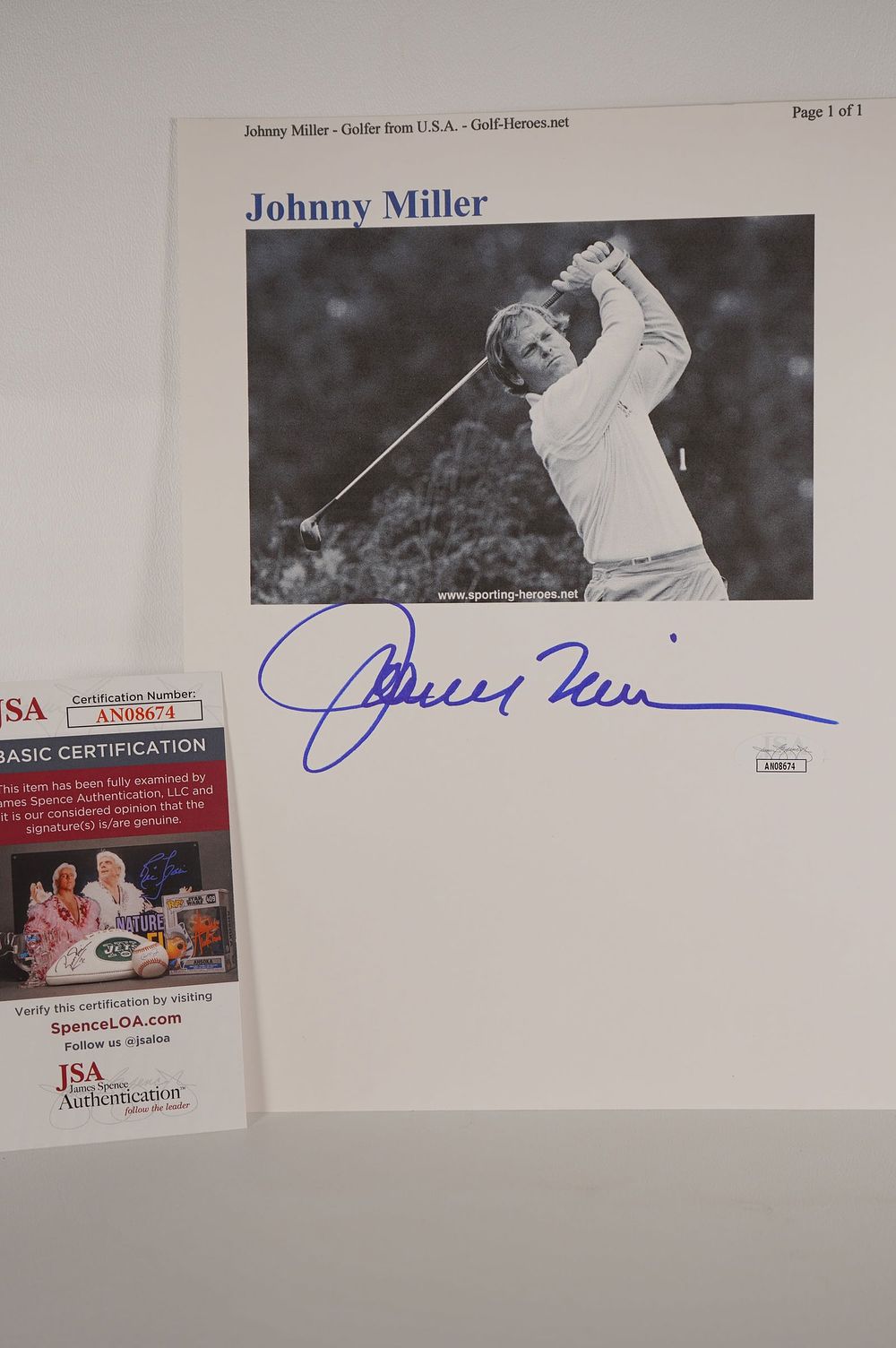 Lot 264: Johnny Miller AUTOGRAPHED Hand Signed B & W Photo w/COA