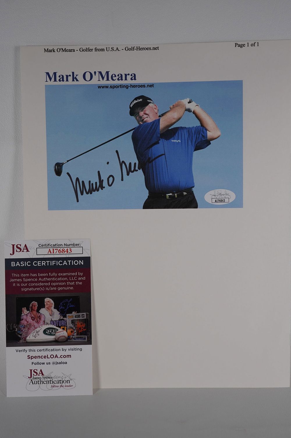 Lot 267: Mark O'Meara AUTOGRAPHED Hand Signed Color Photo w/COA
