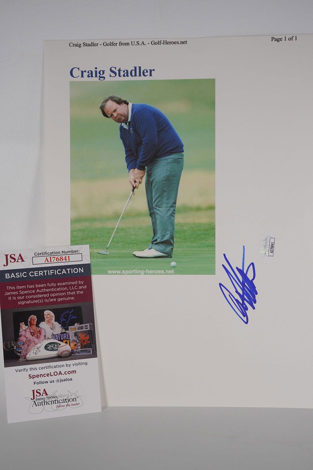 Lot 272: Craig Stadler AUTOGRAPHED Hand Signed Color Photo w/COA