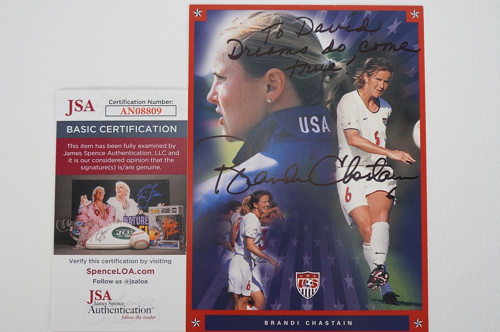 Lot 283: Brandi Chastain No. 6 USA AUTOGRAPHED Promo w/COA