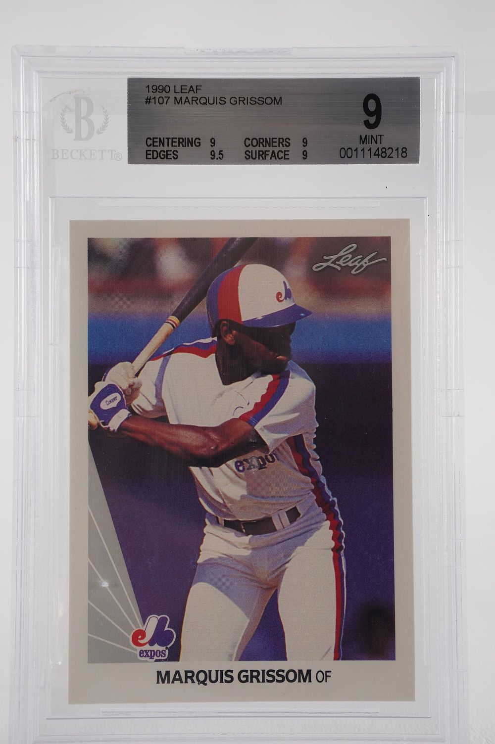 Lot 348: Marquis Grissom No. 9 Montreal Expos Trading Card w/COA