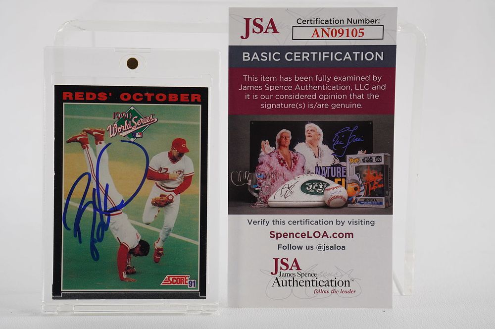 Lot 352: Barry Larkin No. 11 Cincinnati Reds AUTOGRAPHED Trading Card w/COA