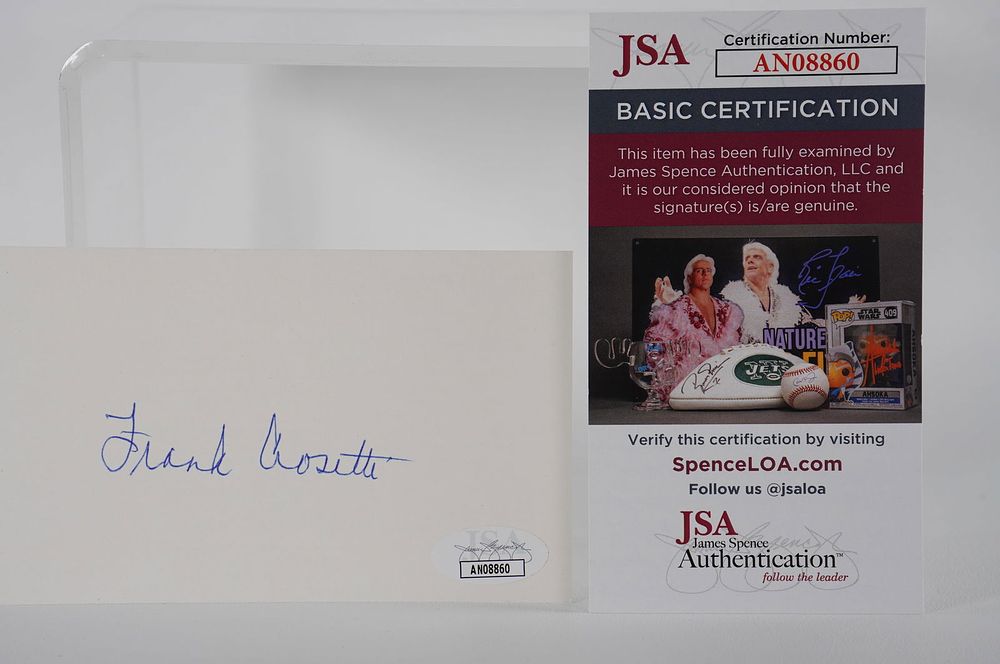 Lot 384: Frank Crosetti AUTOGRAPHED Signature Index Card w/COA
