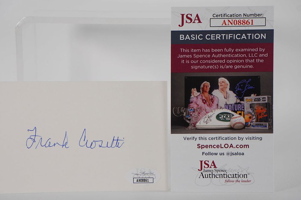 Lot 385: Frank Crosetti AUTOGRAPHED Signature Index Card w/COA