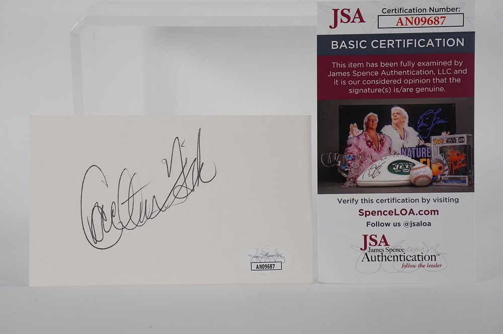 Lot 386: Carlton Fisk AUTOGRAPHED Signature Index Card w/COA