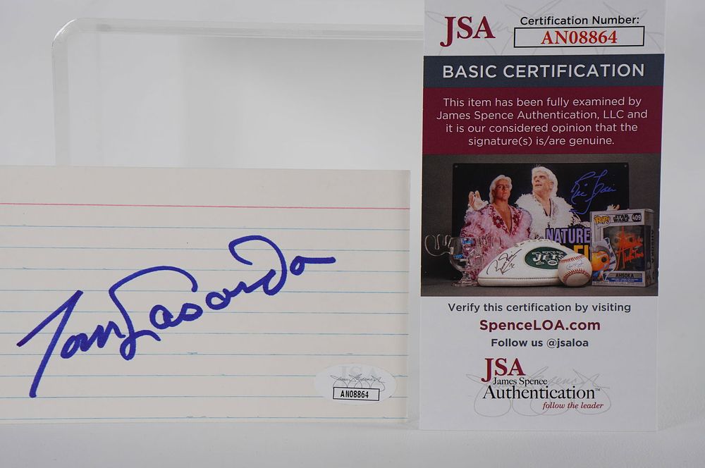 Lot 391: Tom Lasorda AUTOGRAPHED Signature Index Card w/COA