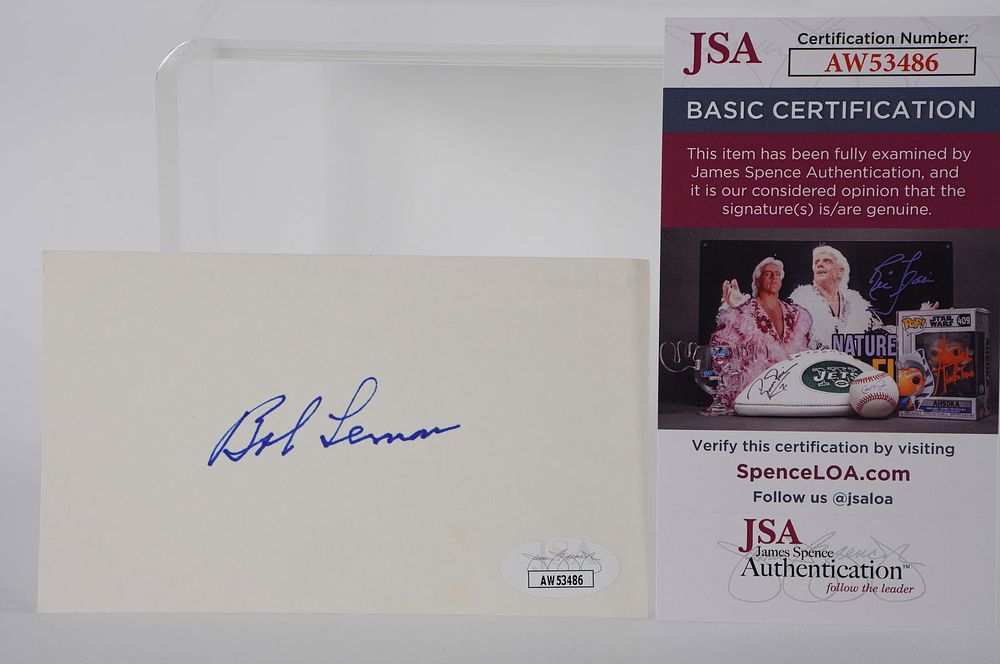 Lot 393: Bob Lemon AUTOGRAPHED Signature Index Card w/COA
