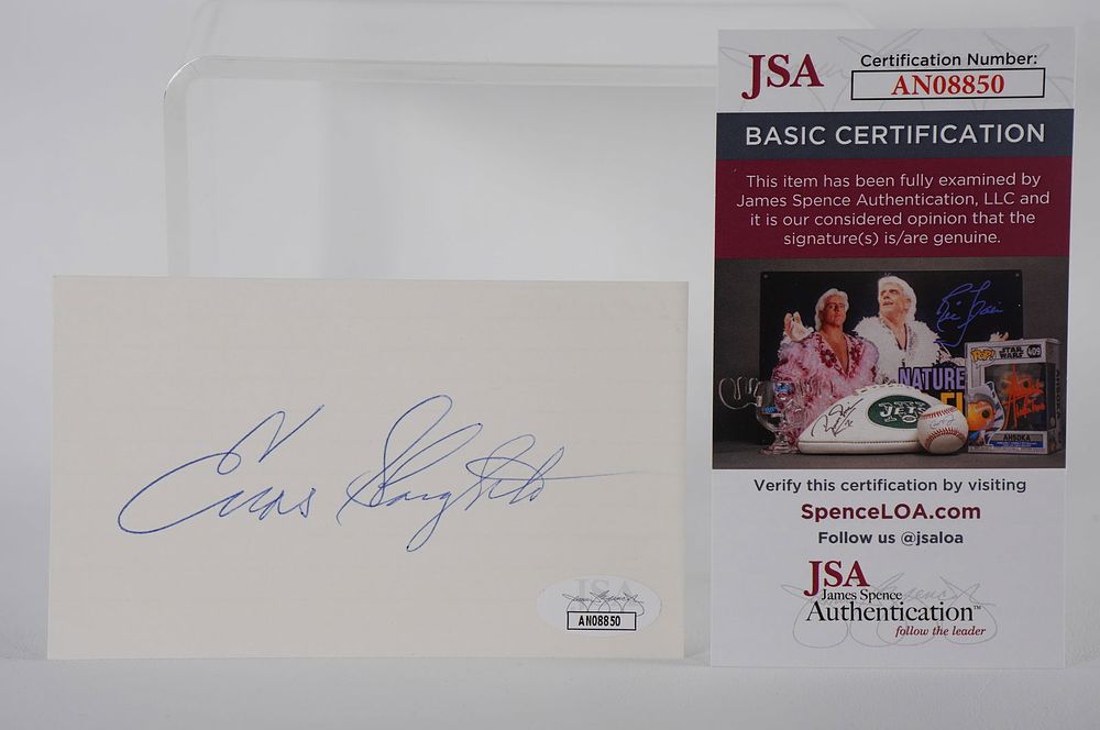 Lot 396: Enos Slaughter AUTOGRAPHED Signature Index Card w/COA