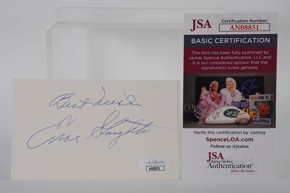 Lot 397: Enos Slaughter AUTOGRAPHED Signature Index Card w/COA