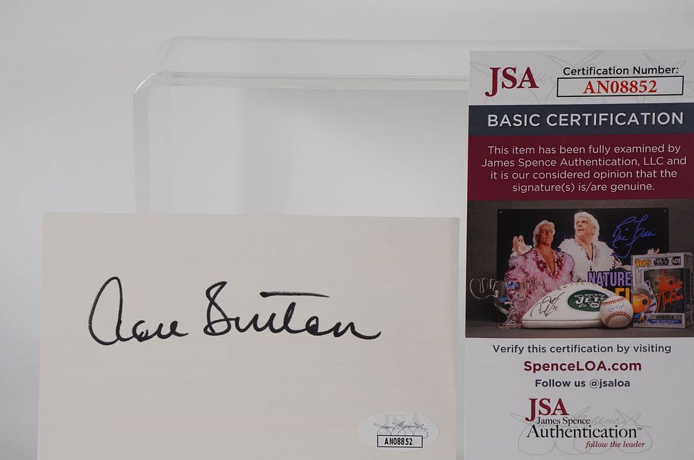 Lot 398: Don Sutton AUTOGRAPHED Signature Index Card w/COA