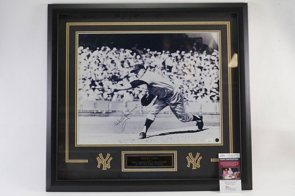 Lot 402: Whitey Ford No. 16 New York Yankees AUTOGRAPHED Framed B & W Photo w/COA