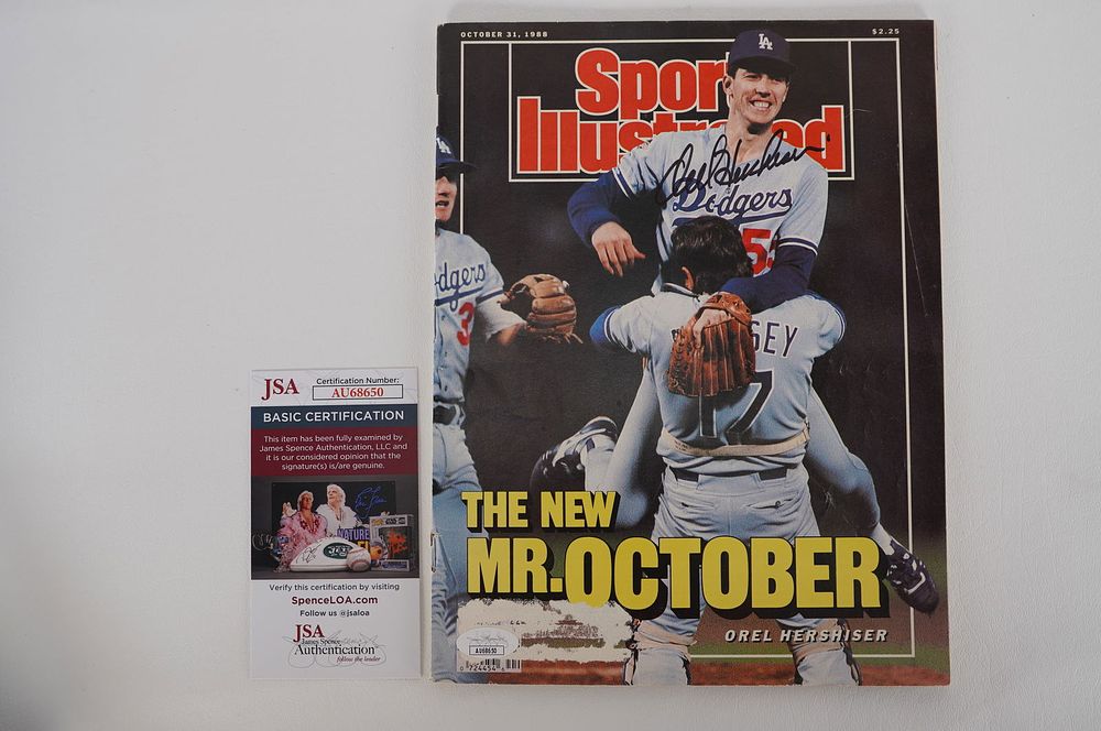 Lot 403: Orel Hershiser No. 55 Los Angeles Dodgers AUTOGRAPHED Magazine w/COA