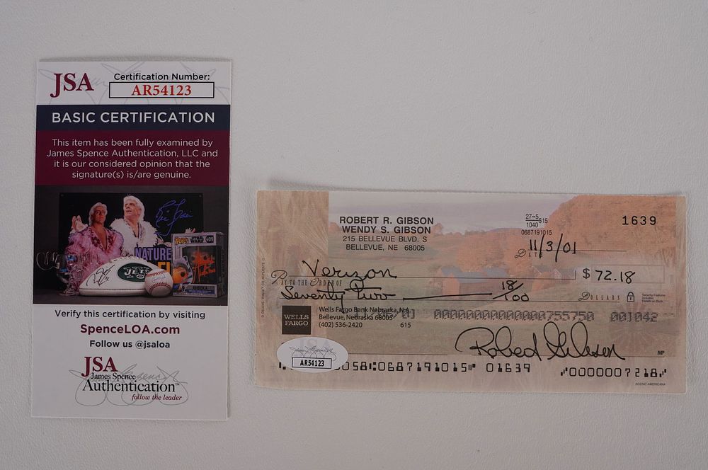 Lot 425C: Bob Gibson AUTOGRAPHED Signed Check w/COA