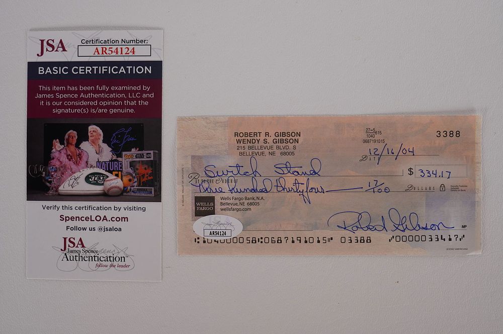 Lot 425D: Bob Gibson AUTOGRAPHED Signed Check w/COA