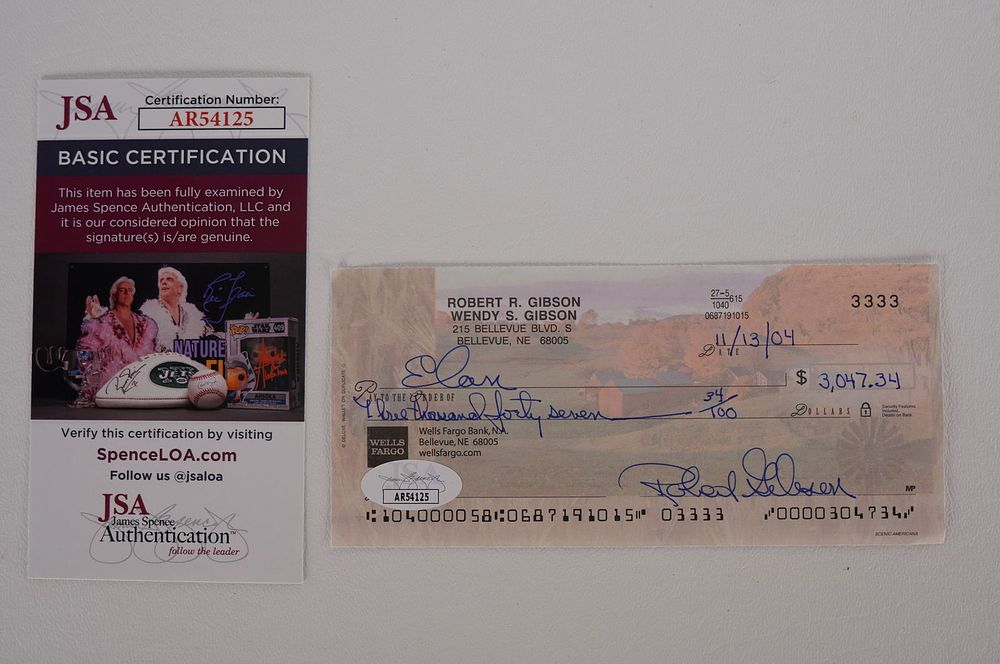 Lot 425E: Bob Gibson AUTOGRAPHED Signed Check w/COA