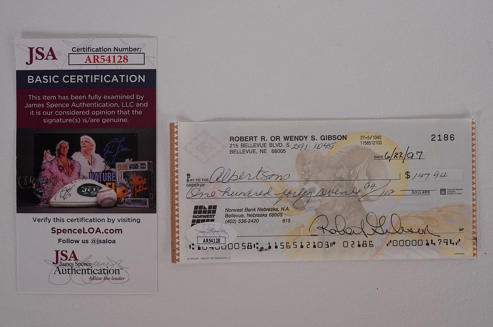 Lot 425H: Bob Gibson AUTOGRAPHED Signed Check w/COA