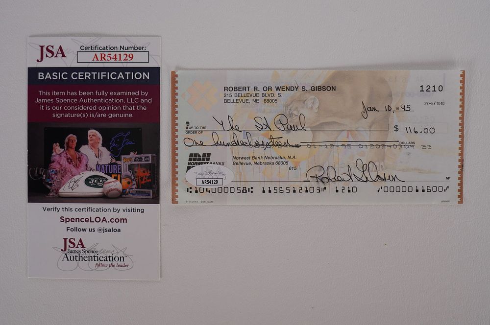 Lot 425I: Bob Gibson AUTOGRAPHED Signed Check w/COA