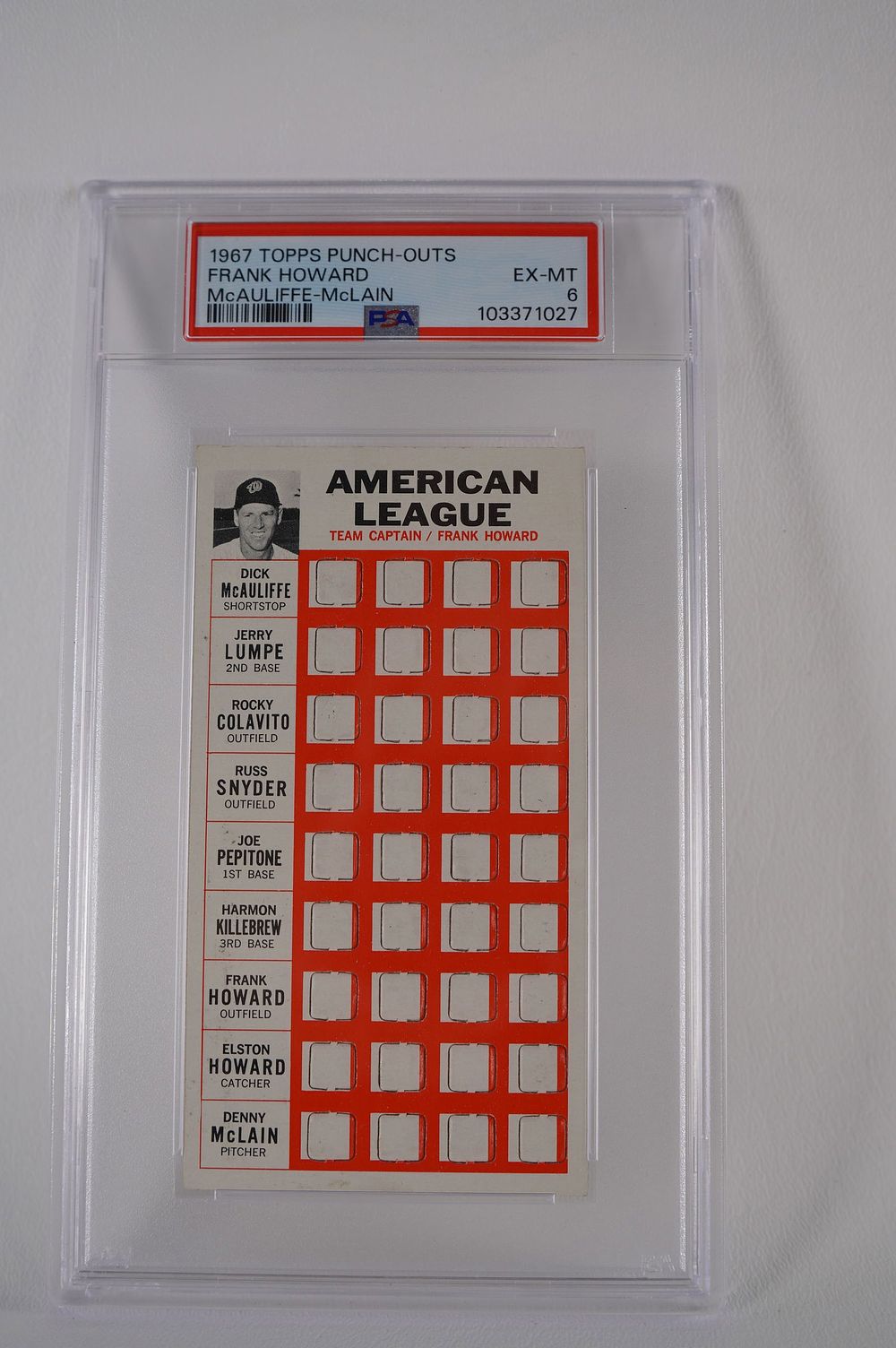 Lot 428D: Frank Howard Topps Punch-Outs American League PSA Mint