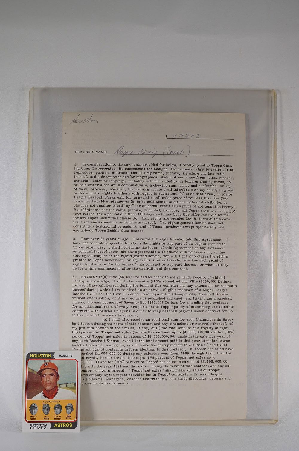 Lot 428E: Roger Craig AUTOGRAPHED Contract with Card