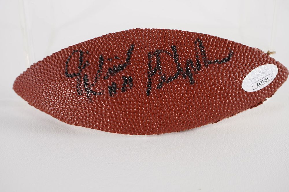 Lot 482: Jim Kiick & Gene Upshaw AUTOGRAPHED Ball Panel w/COA