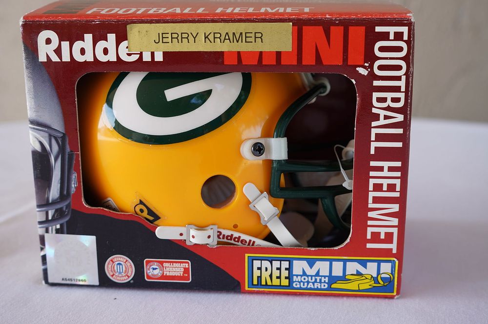 Lot 497: Jerry Kramer No. 64 Green Bay Packers AUTOGRAPHED Mini-Helmet w/COA