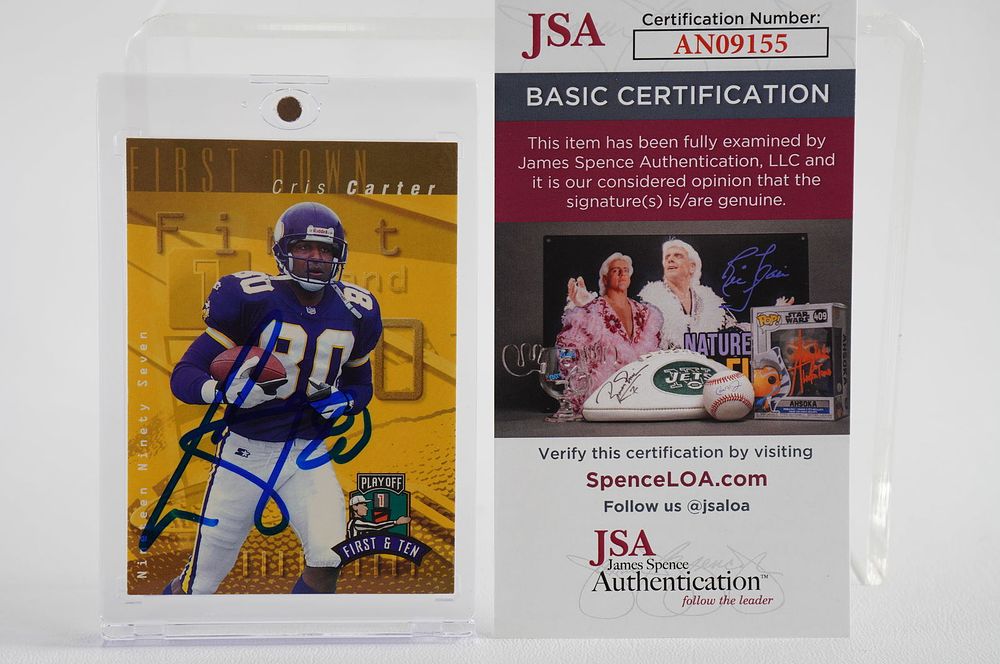 Lot 517: Cris Carter No. 80 Autographed Trading Card Minnesota Vikings w/COA