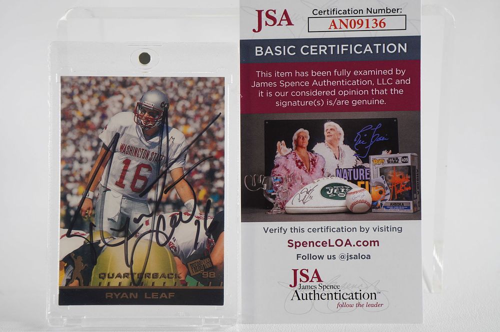 Lot 526: Ryan Leaf No. 16 Autographed Trading Card Washington State Cougars w/COA