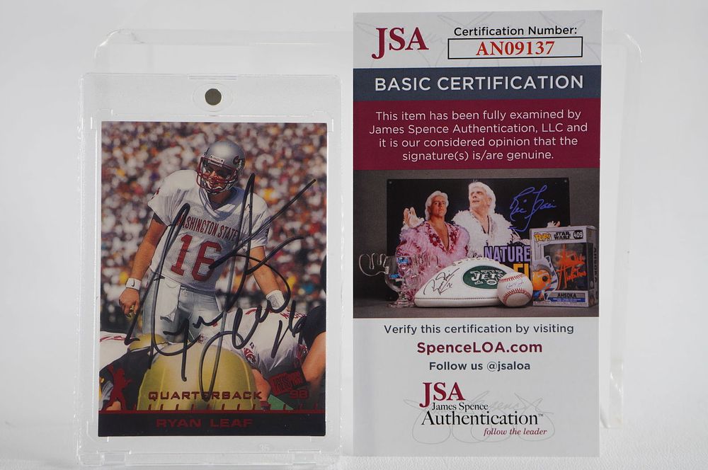 Lot 527: Ryan Leaf No. 16 Autographed Trading Card Washington State Cougars w/COA