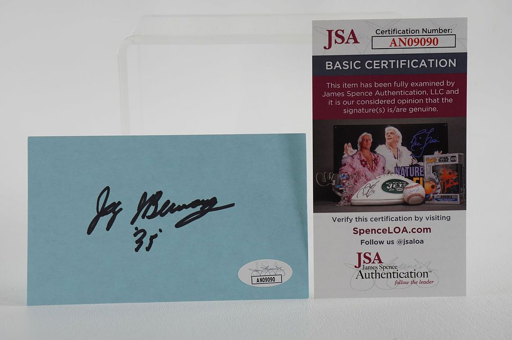 Lot 538: Jay Berwanger No. 35 Autographed Signature Index Card Original Winner of Heisman Trophy w/COA