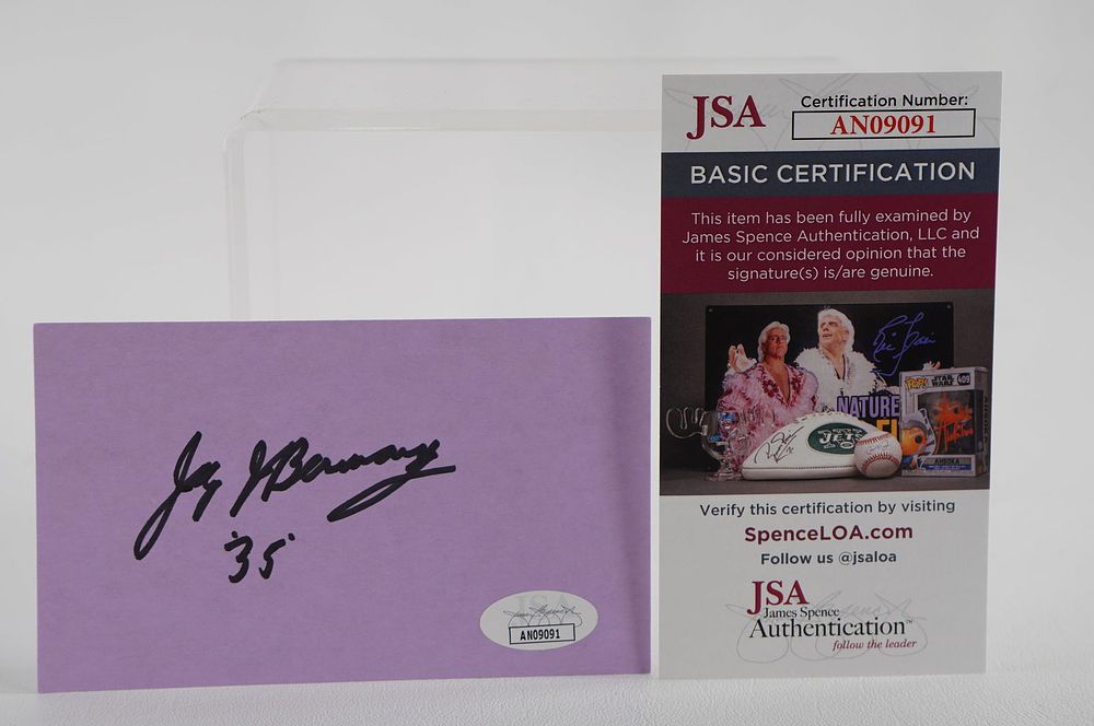 Lot 539: Jay Berwanger No. 35 Autographed Signature Index Card Original Winner of Heisman Trophy w/COA
