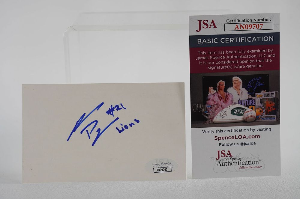 Lot 542: Reuben Droughns No. 21 Autographed Signature Index Card Detroit Lions w/COA