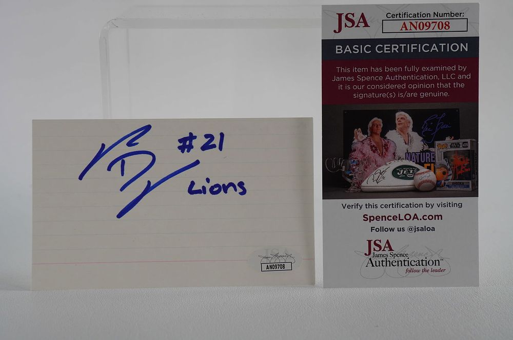 Lot 542A: Reuben Droughns No. 21 Autographed Signature Index Card Detroit Lions w/COA