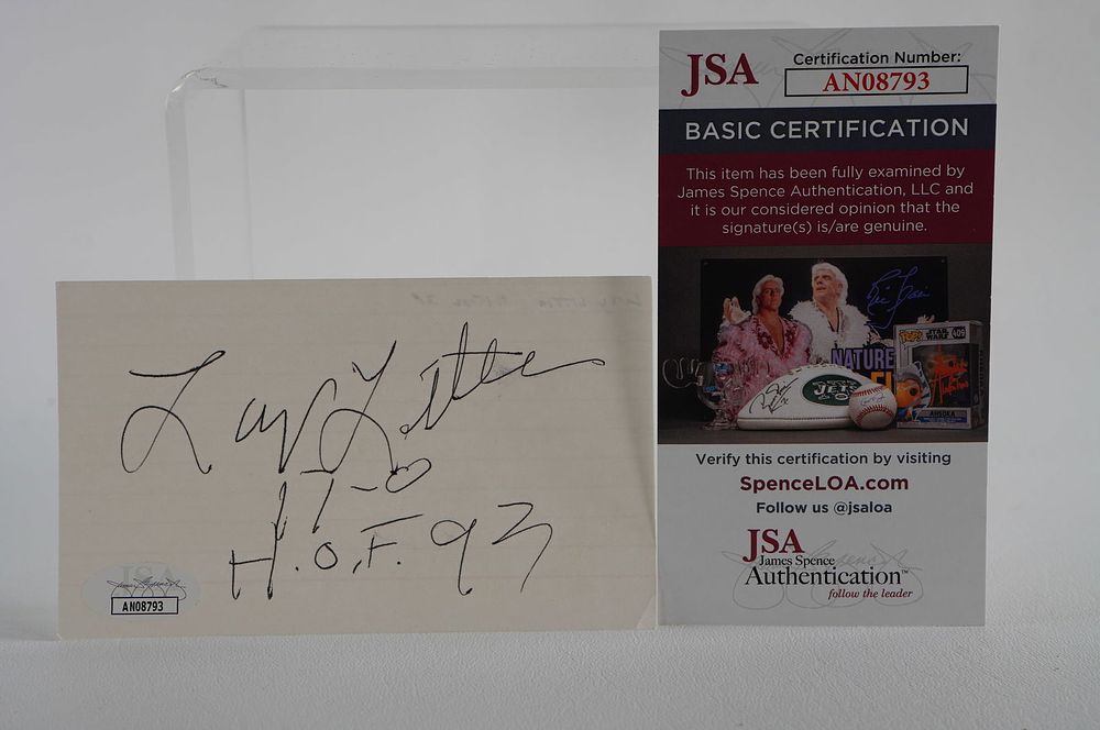 Lot 546: Larry Little No. 66 Autographed Signature Index Card Miami Dolphins w/COA