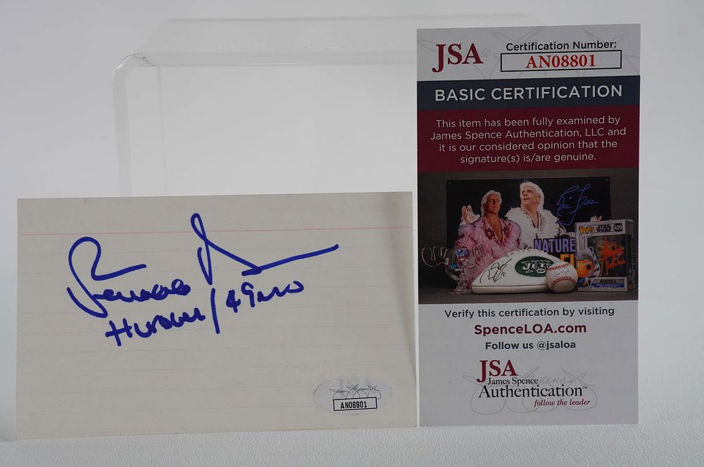 Lot 550: Renaldo Nehemiah No. 83 Autographed Signature Index Card San Francisco 49ers w/COA