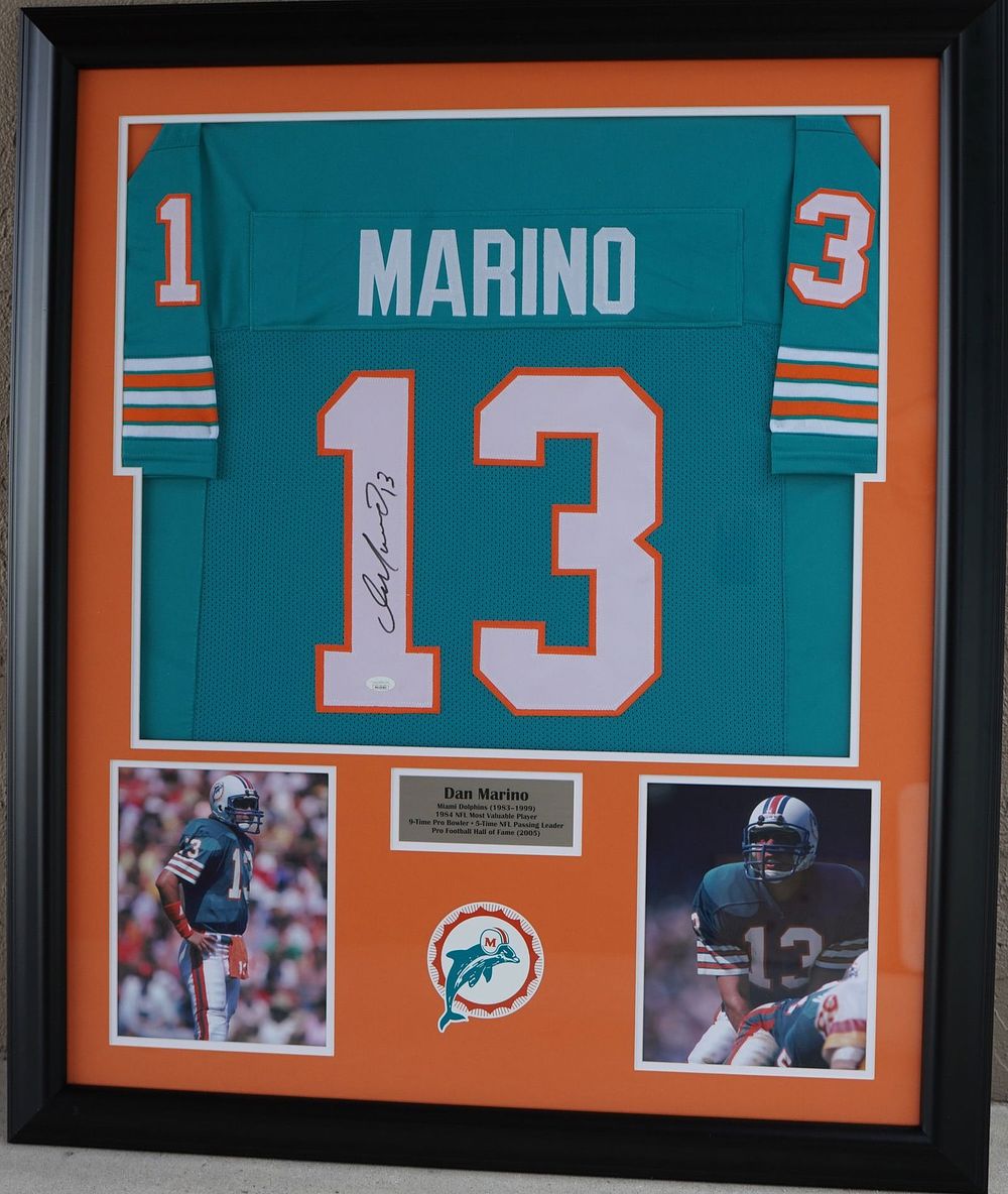 Lot 558: Dan Marino No. 13 Autographed Framed Jersey & Color Photos Miami Dolphins w/COA