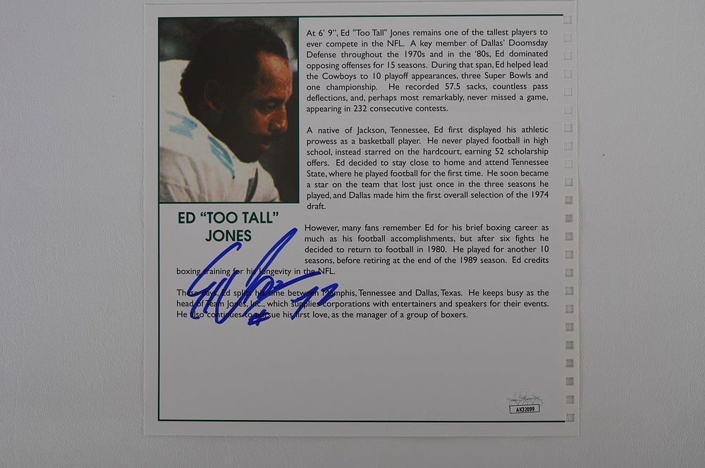 Lot 565: Ed "Too Tall" Jones No. 72 Autographed Book Page Dallas Cowboys w/COA